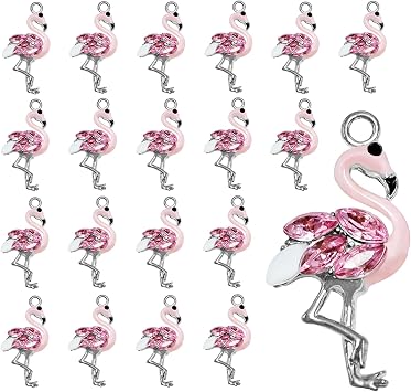 SYBKED 20 Pcs Cute Sliver Flamingo Charms DIY Handmade Making Jewelry Small Pink Accessories Alloy Pendant Necklace Bracelet Sweater Earring Keychain Decoration for Women Gift