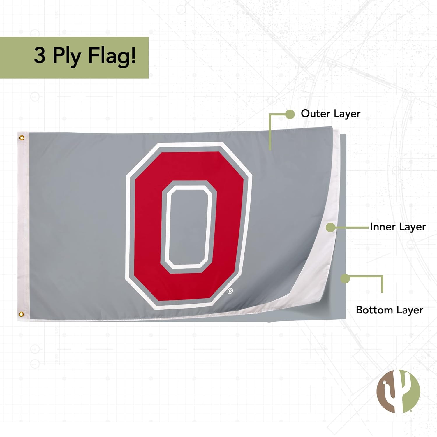 Desert Cactus Ohio State University Flag Double Sided OSU Buckeyes Banners 100% Polyester Indoor Outdoor 3x5 feet Flags (Double Sided - Flag 4) - Image 4
