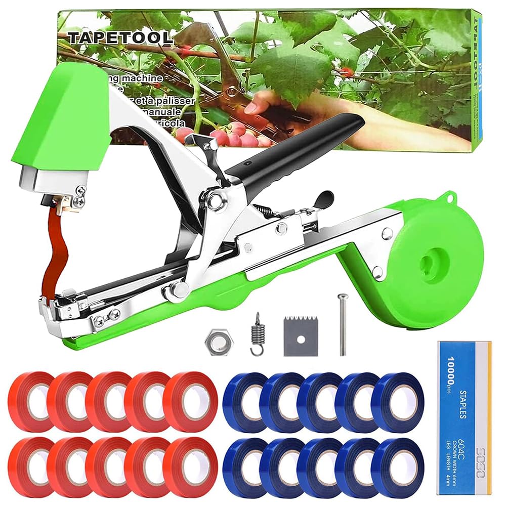 Machine à Attacher Les Plantes,Fourni avec 10 000 Clous et 20 Rouleaux de Ruban Adhésif de Couleur,Pince Attache Tomate,Attache Plante Grimpante, Concerner Jardin Fruits Légume Fleurs Vigne