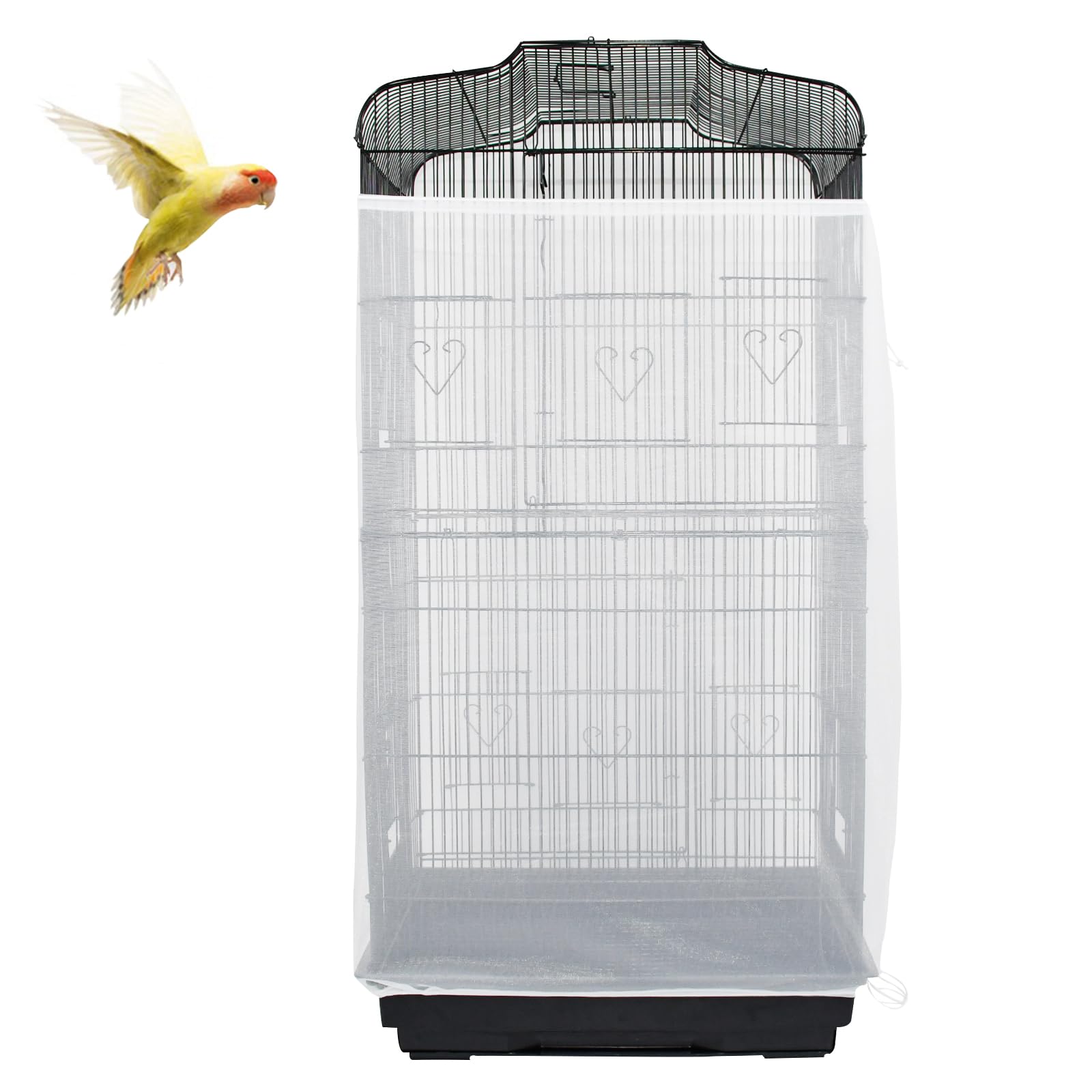 ASOCEA Large Bird Cage Seed Cather,Bird Cage Cover Adjustable Soft Airy Skirt Guard Birdcage Nylon Mesh Net for Parrot Parakeet Macaw African Round Square Cages Cover (78.5 * 27.6in-White)