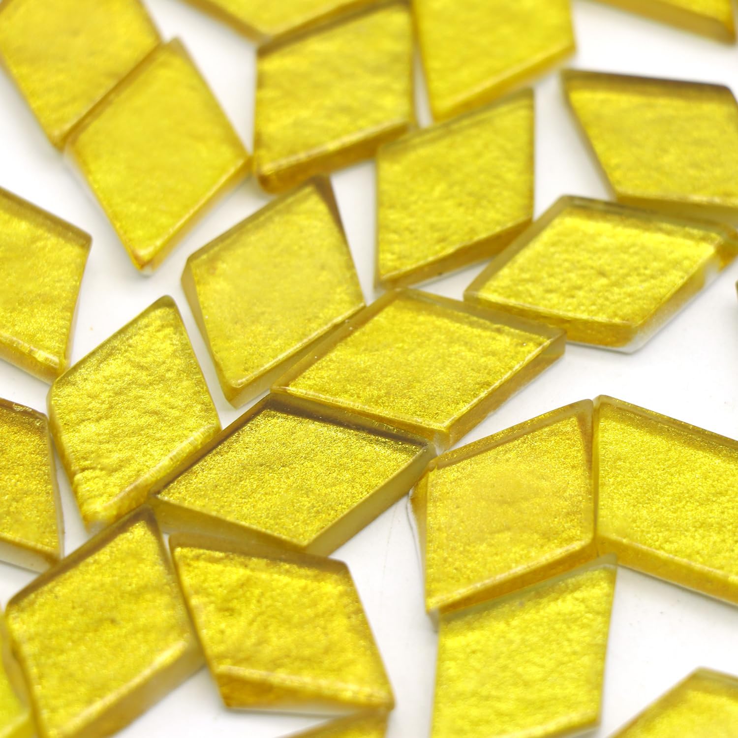Sweven Art Mosaic Tiles, 18x30mm Size, 4mm Thick, Diamond Shape, Glitter Golden Yellow Color (Pack of 200Gms)