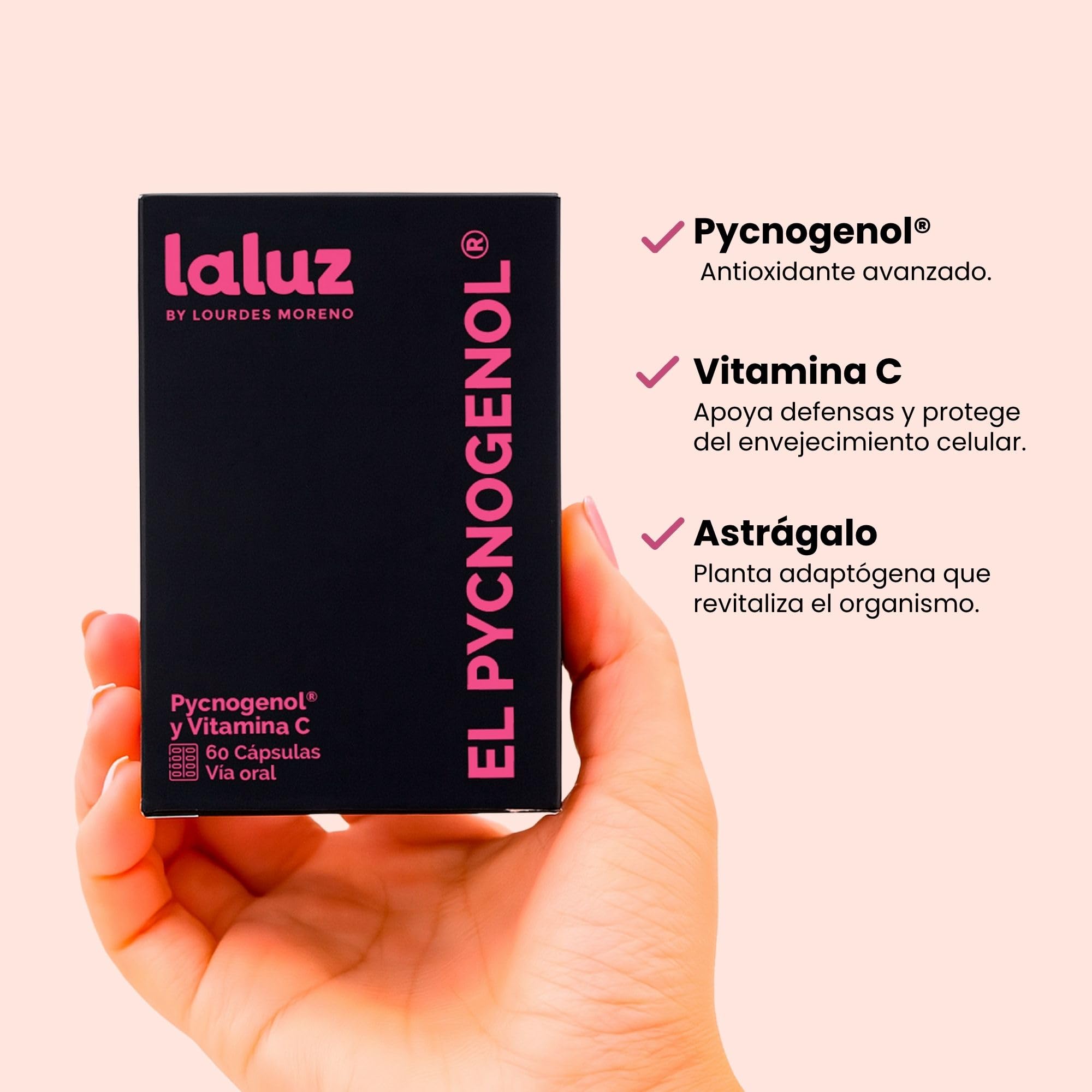 LaLuz by Lourdes Moreno | Suplemento Antioxidante Avanzado con Pycnogenol, Vitamina C y Astrágalo | Inmunidad, Vitalidad y Protección Celular | Apoyo Diario Frente al Estrés Oxidativo | 60 cápsulas