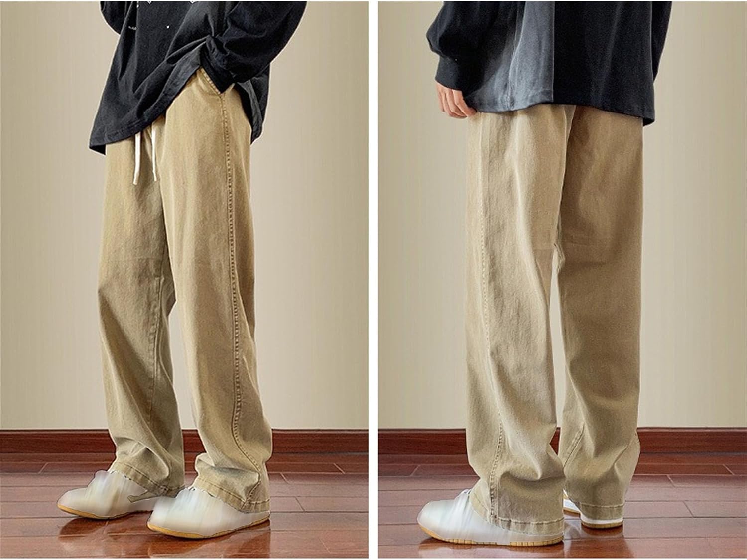 DGHM-JLMY Men's Straight Wide-Leg Casual Jeans Regular Fit Loose Pocket Decoration Jeans Elastic Waist Denim Pants