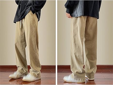 DGHM-JLMY Men's Elastic Waist Wide Leg Denim Pants Loose