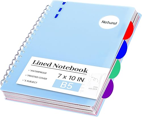 Miniatura 1 de Cuaderno de espiral con rayas anchas de 5 materias con pestañas divisorias de 6 x 8 pulgadas, cuadernos pequeños a rayas para trabajo, 206 páginas,