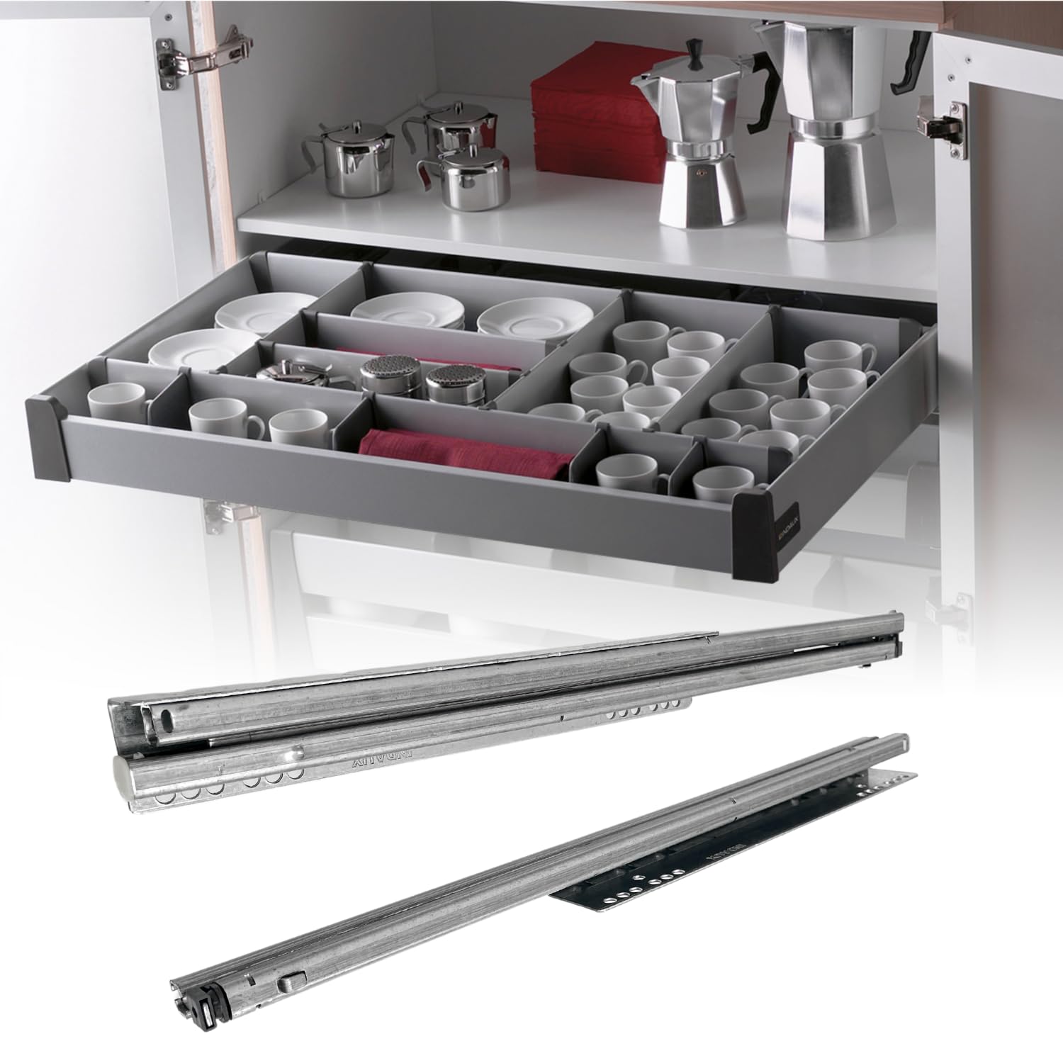 Evotrade 480 mm - Para zamienników kompatybilnych z Leroy Merlin DELINIA Szuflady kuchenne amortyzowane z całkowitym wyciąganiem