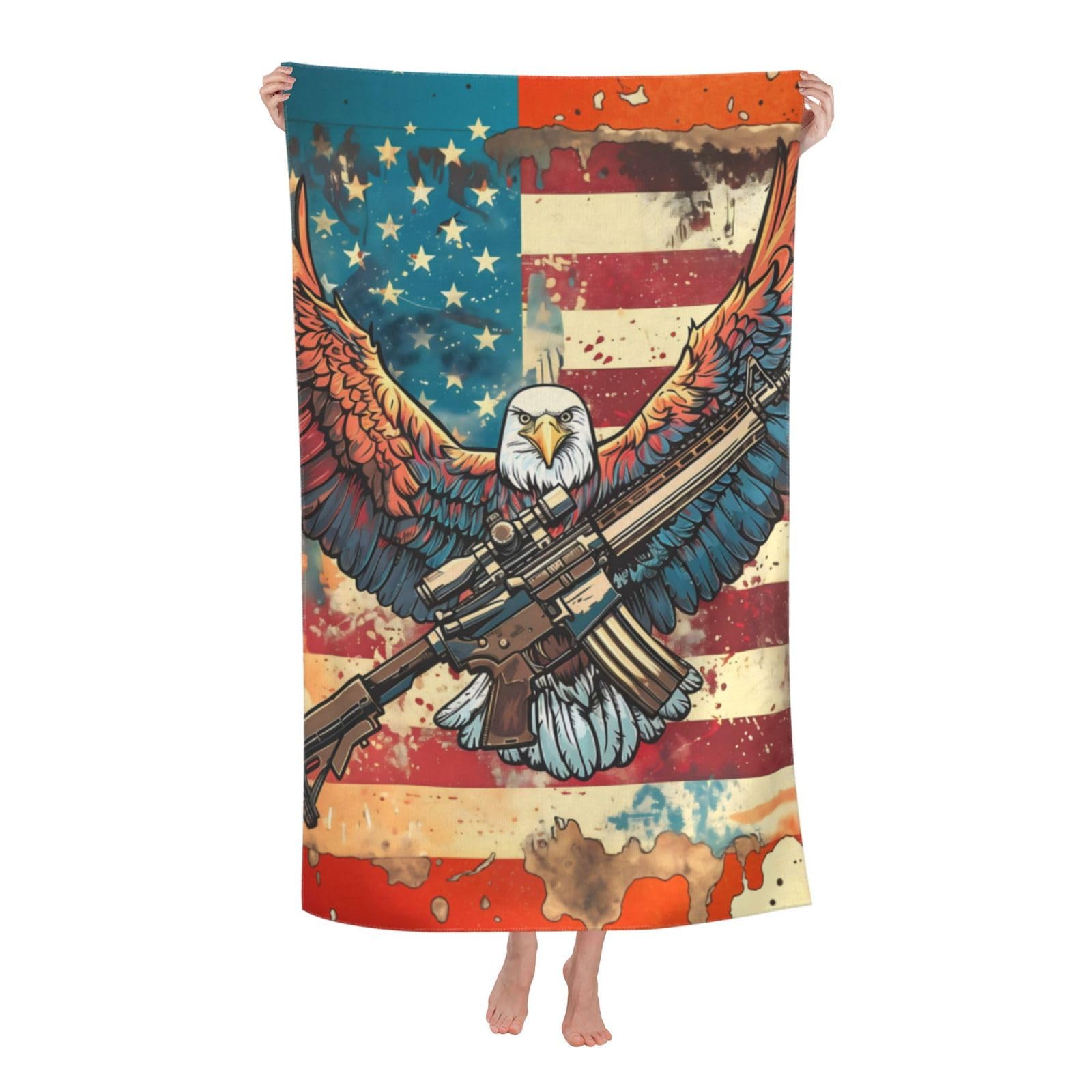 HLBSDM Patriotic Bald Eagle Beach Towel 31inx51in American Flag Sand Free Microfiber Bath Towel Ultra Soft Quick Dry Pool Towel Absorbent Towel Lightweight Towel for Swimming Bathroom Decor