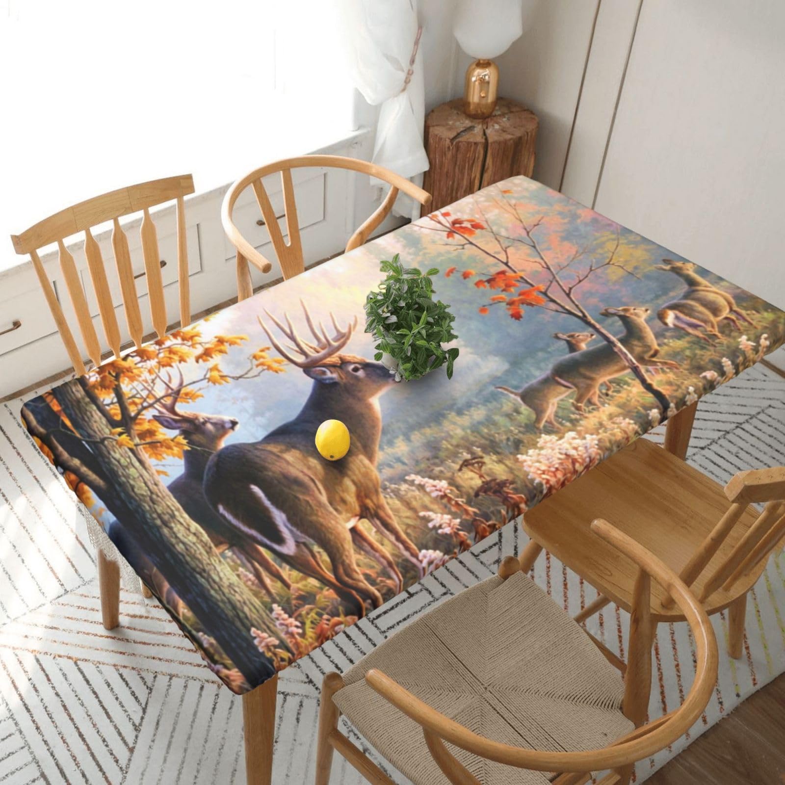 BNVSADC Deer Wildlife Art Printed 5FT Tablecloth Polyester Kitchen Water Resistant Table Cloth Dining Table Decoration Table Covers, 152x76 CM