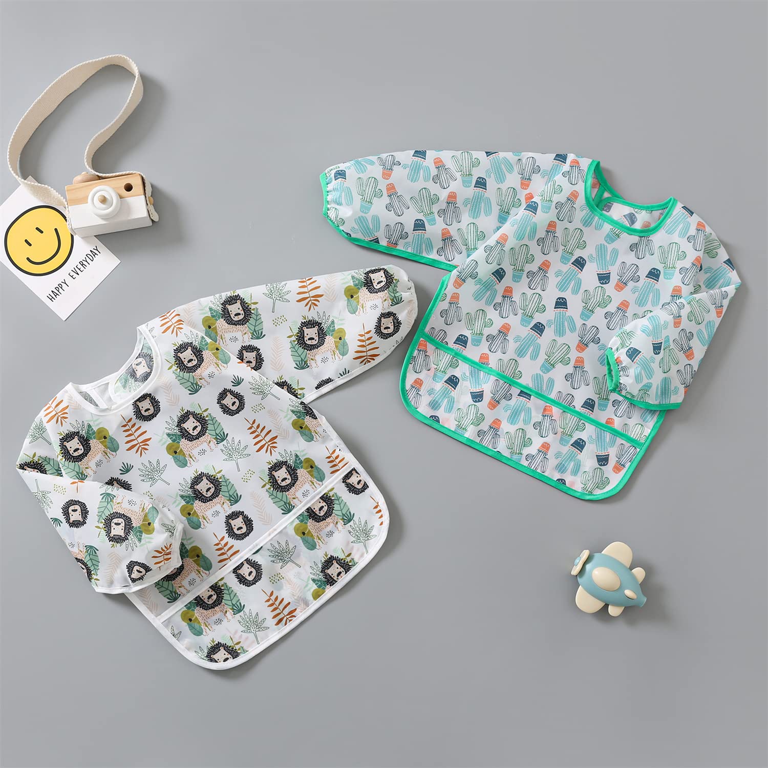5 Pack Bavoirs Manches Longues Etanche Tablier d'Alimentation Enfant 5-30 Mois