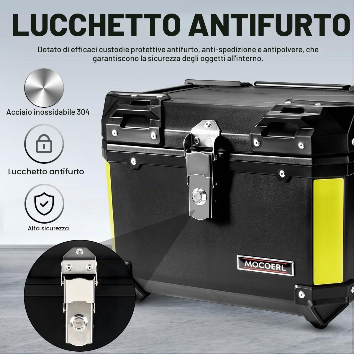 MOCOERL Bauletto per moto, colore nero, grande capacità, 45 l, impermeabile, in plastica ABS, per bagagli, per moto, boxe, supporto universale di fissaggio
