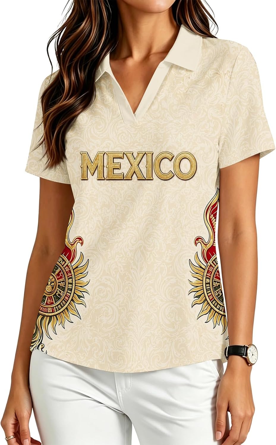 Mexico Jersey Women's Soccer Shirts Football Fashion Short Sleeve Jersey Shirt Classic V Neck T-Shirts Baggy Graphic Tees