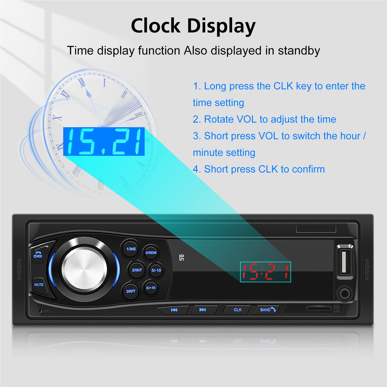 NHOPEEW 1 DIN car radio with Bluetooth, hands-free voice assistant and app control, FM MP3 player, 2 x USB, TF card, AUX audio with remote control