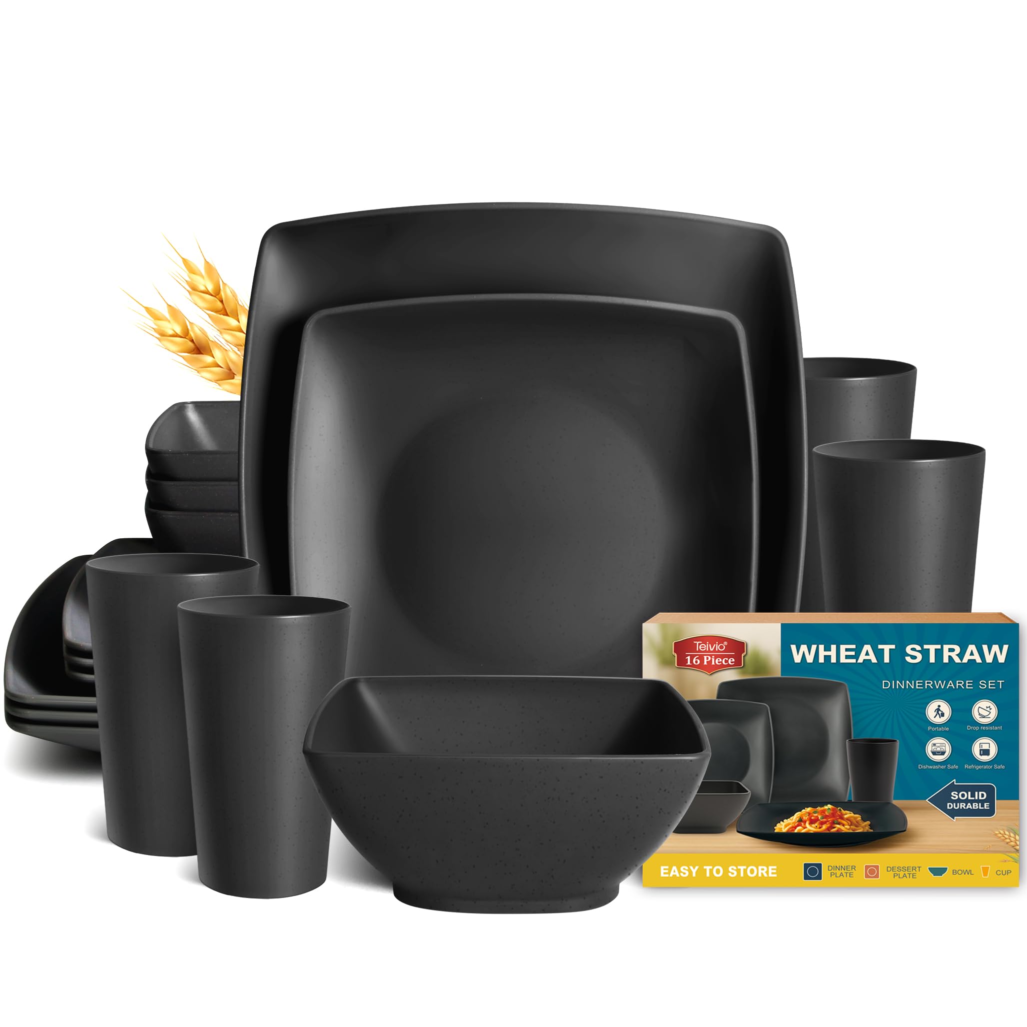 キャロラ・ヴァン・ダイク　ビースティーズ プレート4枚セット Magpie Amazon.com: Teivio 16-piece Plastic Wheat Straw Square Dinnerware