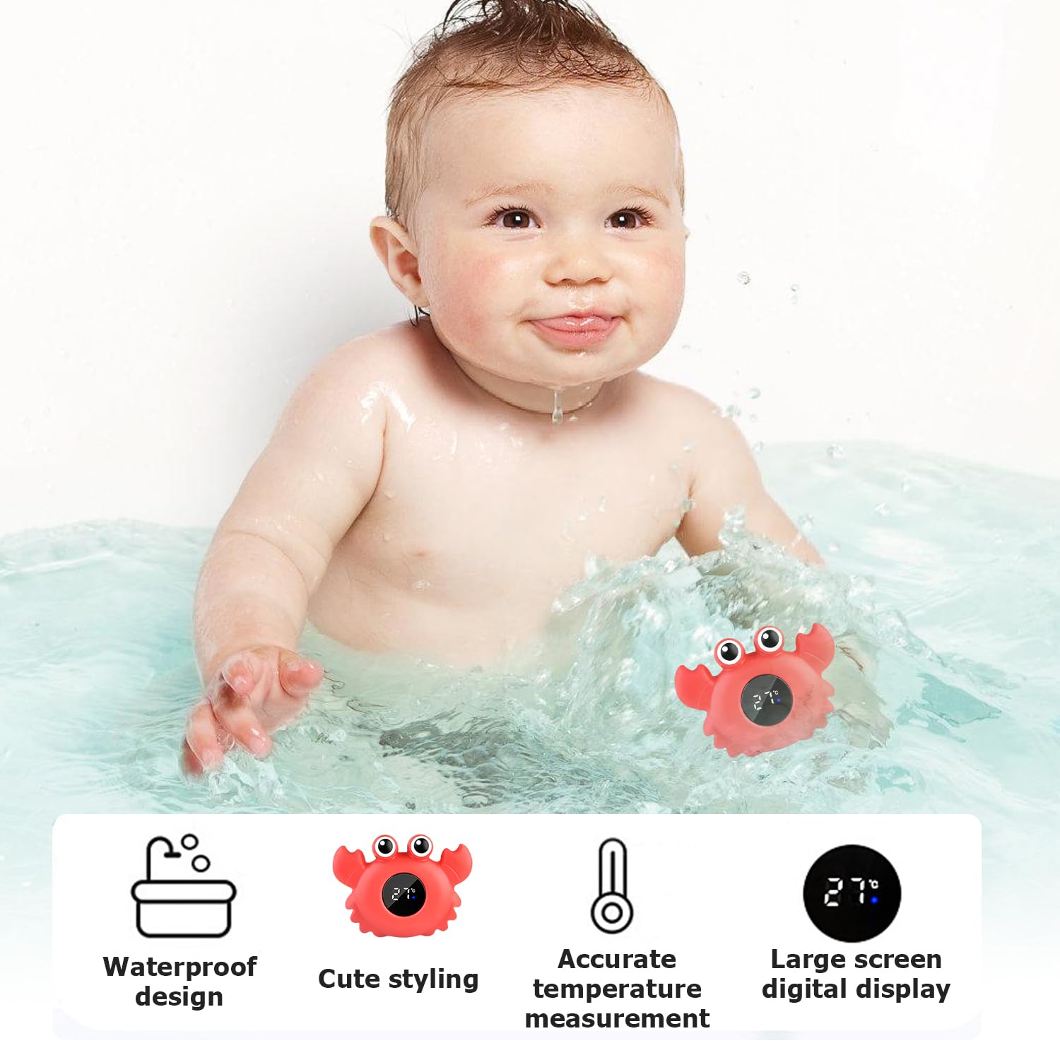 Thermomètre de Bain pour Bébé: Nizirioo Thermomètre Numérique pour Baignoire avec Voyant D'avertissement LED, Fonction D'avertissement de Température pour Jouer Dans la Baignoire et se Baigner