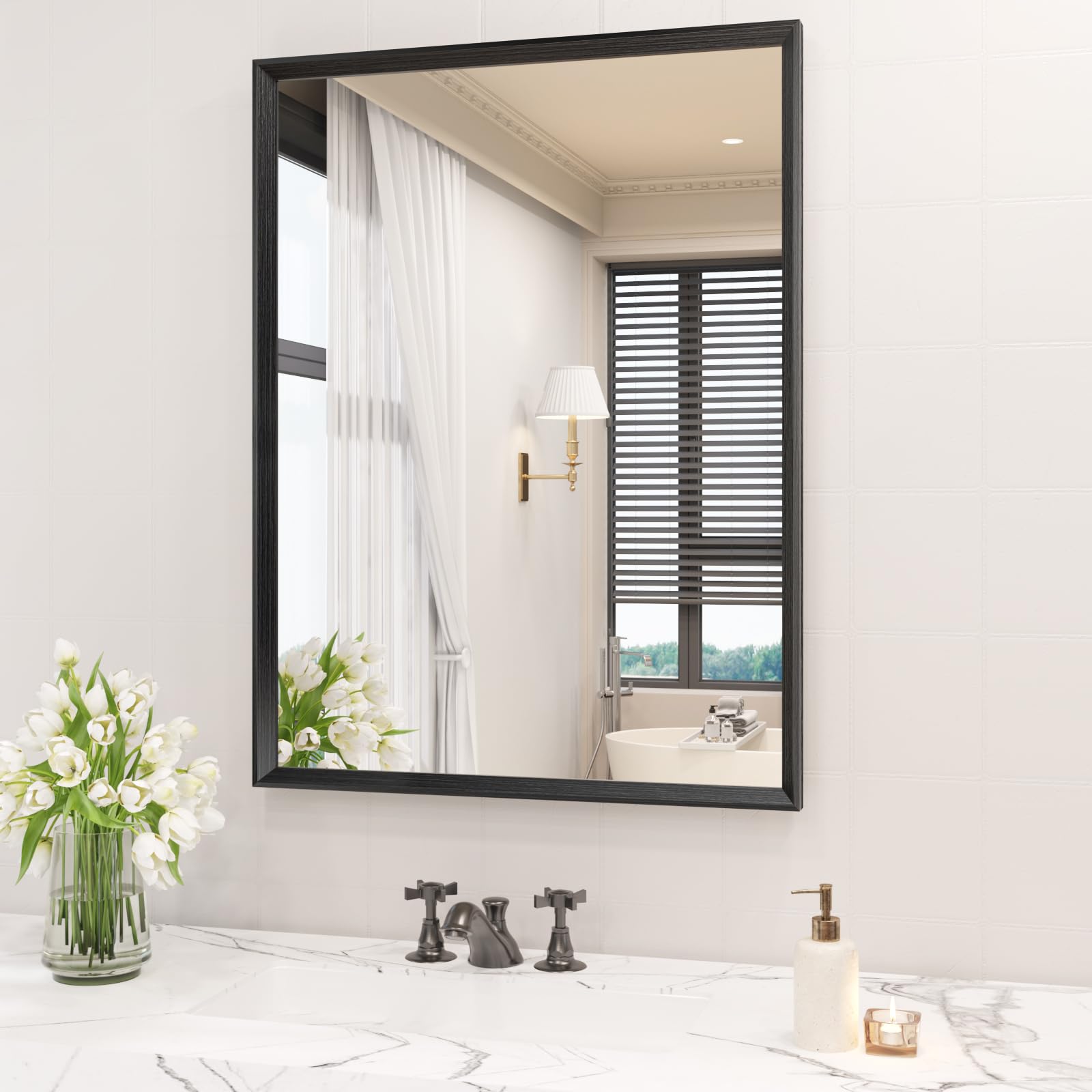 30x36 inch bathroom mirror, matte black framed rectangle, 4mm tempered glass, anti-rust, wall-mounted vanity mirror for bathroom & bedroom - hangs horizontally or vertically