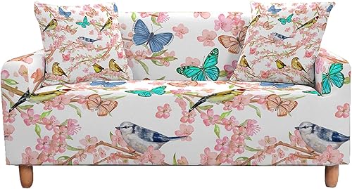 Fundas elásticas para sofá con diseño de mariposa, funda de sofá con estampado 3D de flor de cerezo, funda de sofá combinada elástica en forma de L,