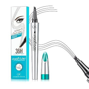 QIC Eyebrow 4 Tip Brow Pencil, Microblading Pen Waterproof Long-Lasting with Upgrade Micro-Fork Tip Applicator for Natural Brows Black-04