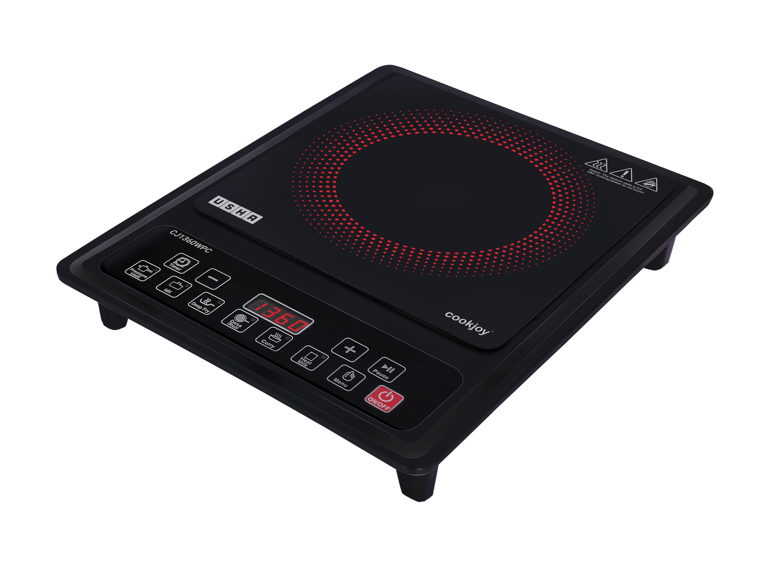 Usha Cookjoy (Cj1360Wpc) 1350 Watt Induction Cooktop (Black), Sealed, 1 Burner-image-3