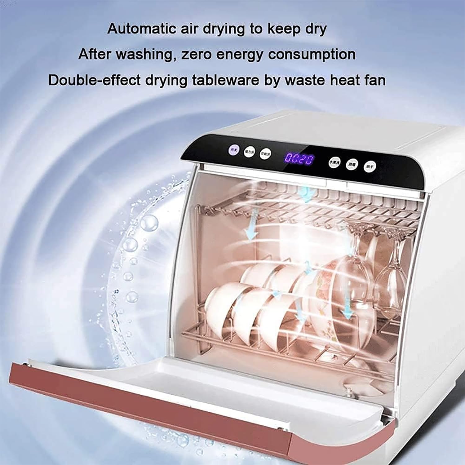 ERICAT Mini Lavavajillas De Encimera, Lavavajillas De Sobremesa con Pantalla Táctil LED, Lavado 360º Y Limpieza a Alta Temperatura 72°C, Tiempo De Lavado 10-90 Minutos, para Cocinas, Dormitorios