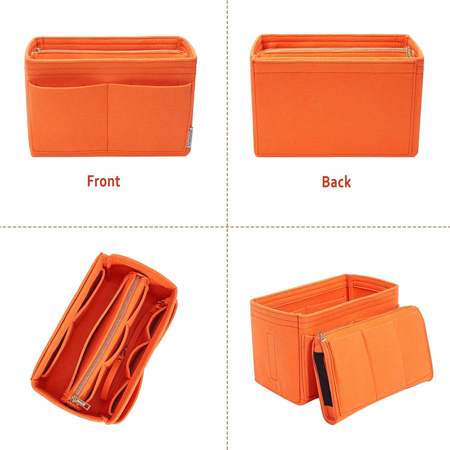 Vercord Felt Organizer Insert For Purse Handbag Tote Bag In Bag Inside Shaper Divider Neo Orange X-Large - Image 2