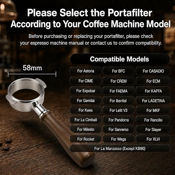 STAINLESS STEEL BOTTOMLESS FILTERHOLDER 58MM 2 Ears Fits for E61 Group Head machines, Precision Filter Basket Included, La marzocco/ASCASO/EXPOBAR/WEGA/Fiamma/BFC/ECM/RST/VIBIEMME