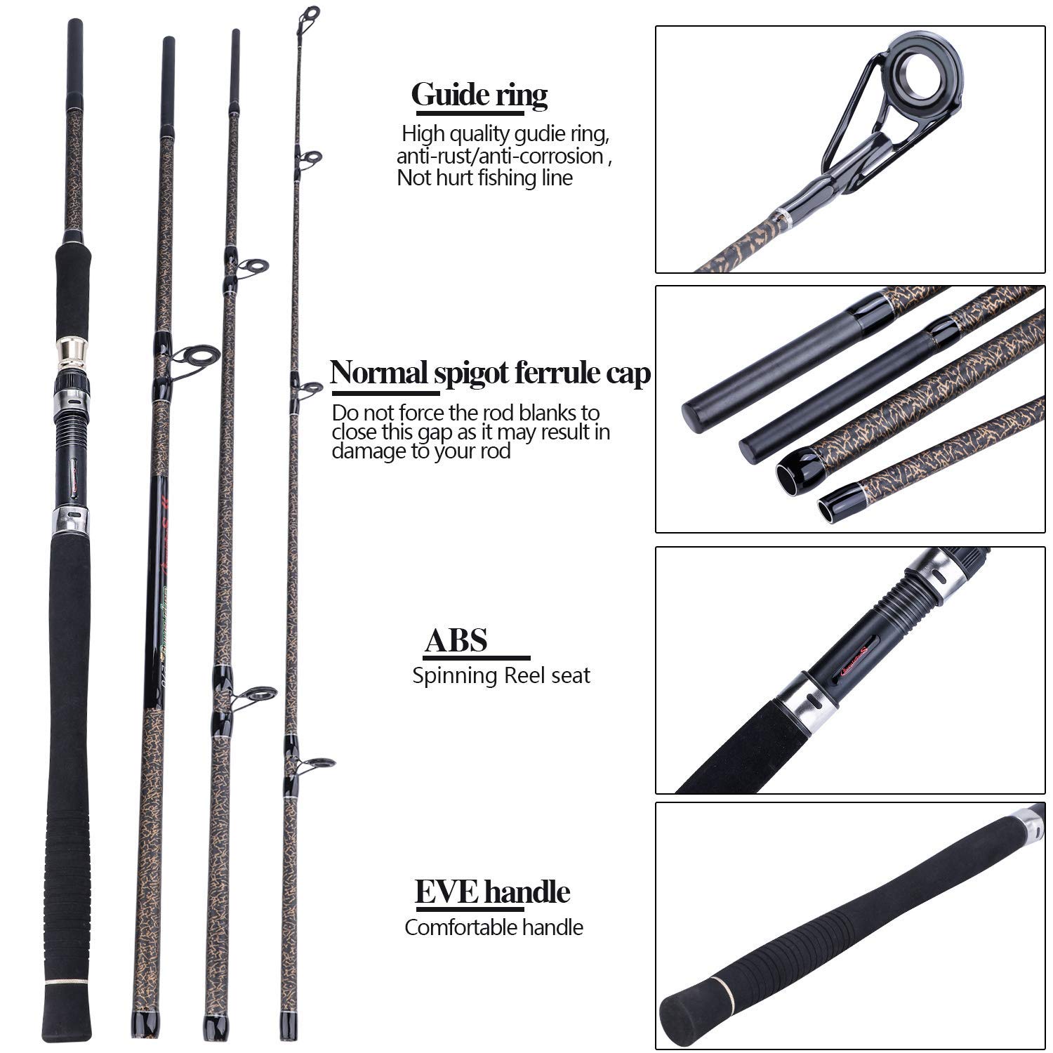 Sougayilang Canne à pêche à la Carpe, Porable High Carbon 4 Pc Blanks Canne à pêche à la Carpe pour Le Voyage Pêche en Eau Douce