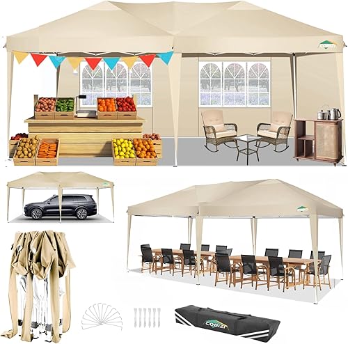 Miniatura 37 de COBIZI - Toldo desplegable de 10 x 20 pies con 6 paredes, impermeable y con protección UPF 50+, ideal para bodas, fiestas, eventos al aire libre y