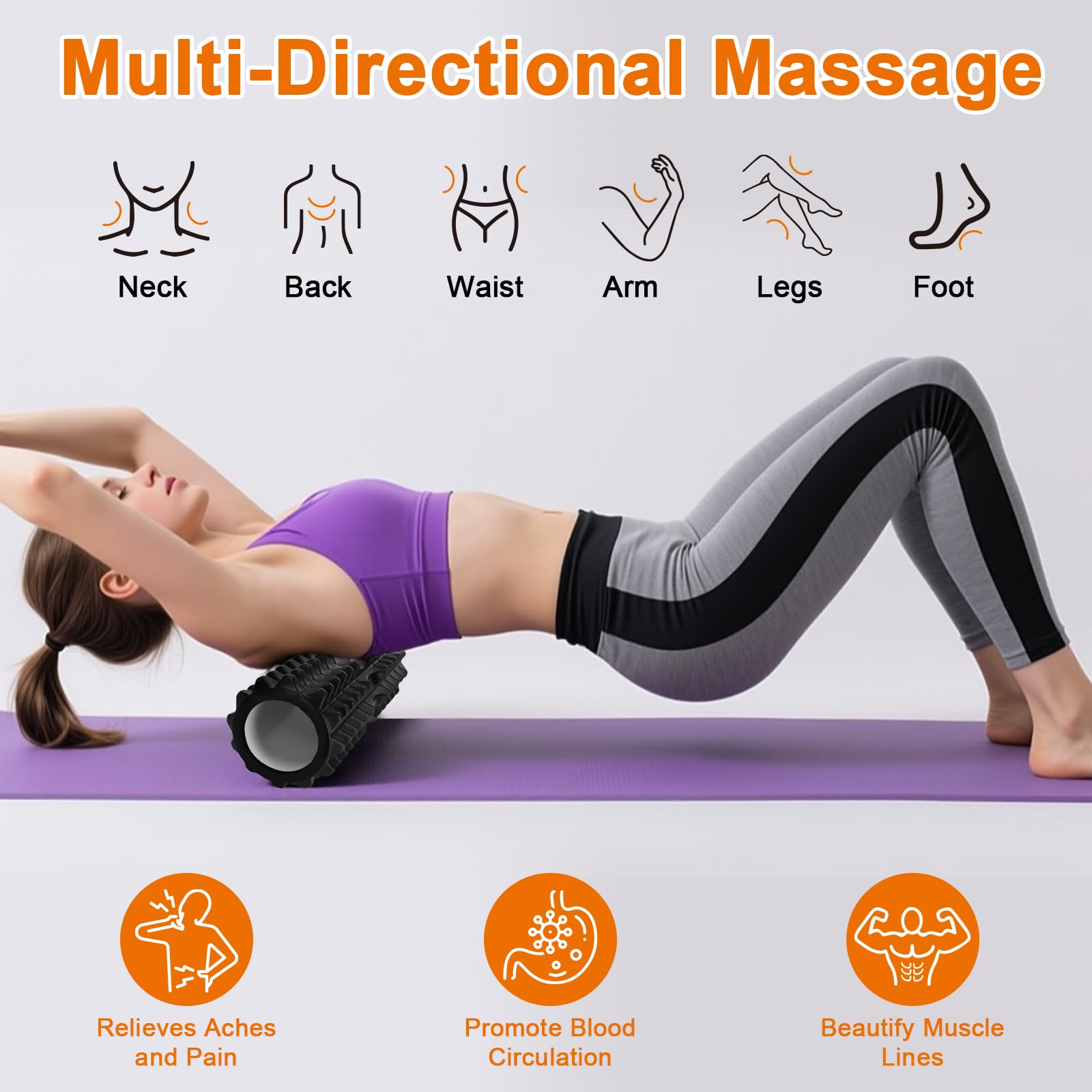 Rouleau de Massage,7 en 1 Foam Roller Kit,Rouleau de Massage Musculaire,Bâton de Rouleau de Massage,Boule de Fascia,Tendeur,Bandes de Résistance pour Massage Profond des Tissus Musculaires