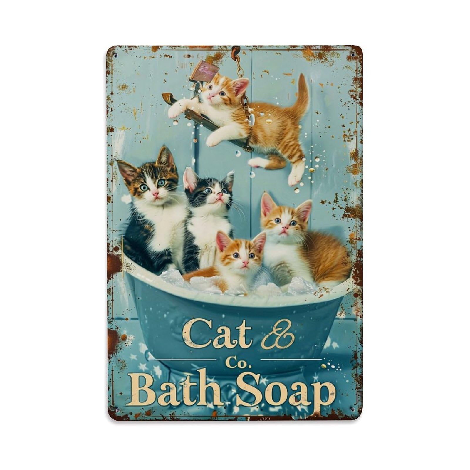 Nestemfo Vintage Cute Kittens In Blue Bathtub Tin Sign Metal Sign, Living Room,Bar, Home, Bedroom Wall Decor,Retro Metal Poster 8X12 Inches