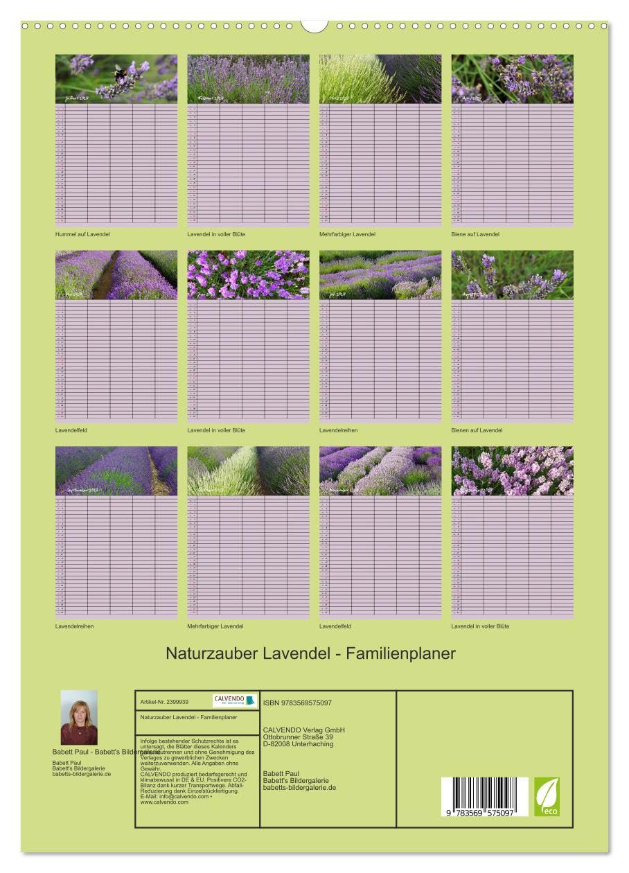 CALVENDO - Naturzauber Lavendel - Familienplaner (hochwertiger Premium Wandkalender 2027 DIN A2 hoch), Kunstdruck in Hochglanz: Lavendel in England mit unterschiedlichen Farbnuancen.
