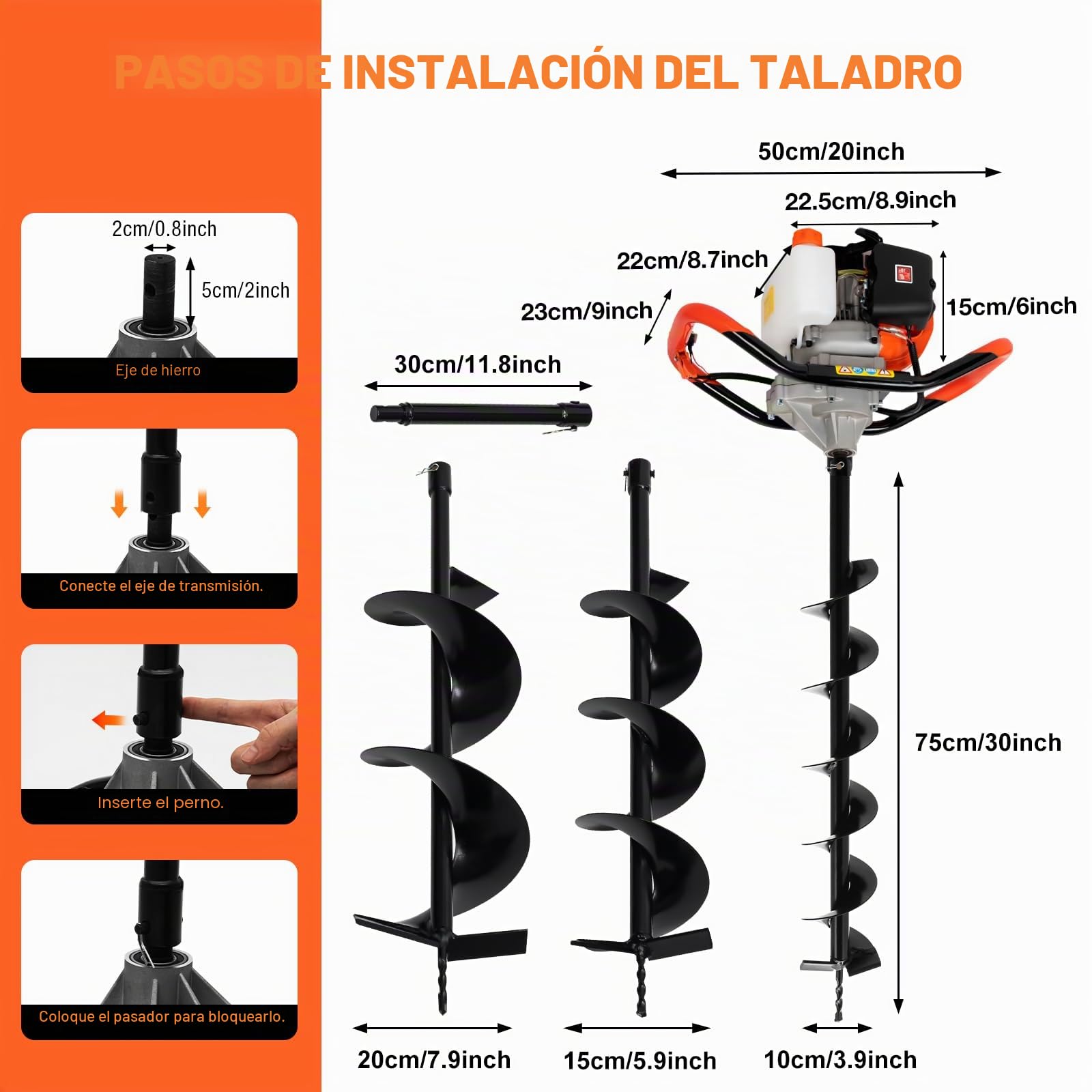 SHZICMY Ahoyadora Gasolina 52CC 2 Tiempos 2.3HP con 3 Brocas de 100/150/200mm Profesional Barrena de Tierra de Gasolina, Poste de Cerca Postes de Vallas, Excavadora, de Jardín