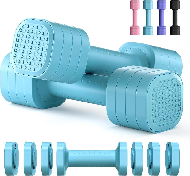 Zempox Juego de mancuernas ajustables, 4 en 1, juego de mancuernas de peso libre para mujeres, peso de mano para mujeres en casa, cada uno de 2 lb, 3 lb, 4 lb, 5 lb con mango de goma suave de TPU para gimnasio en casa, equipo de fitness acuático