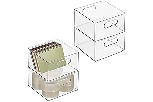 mDesign Deep Plastic Stackable Office Cupboard Organizers and Storage