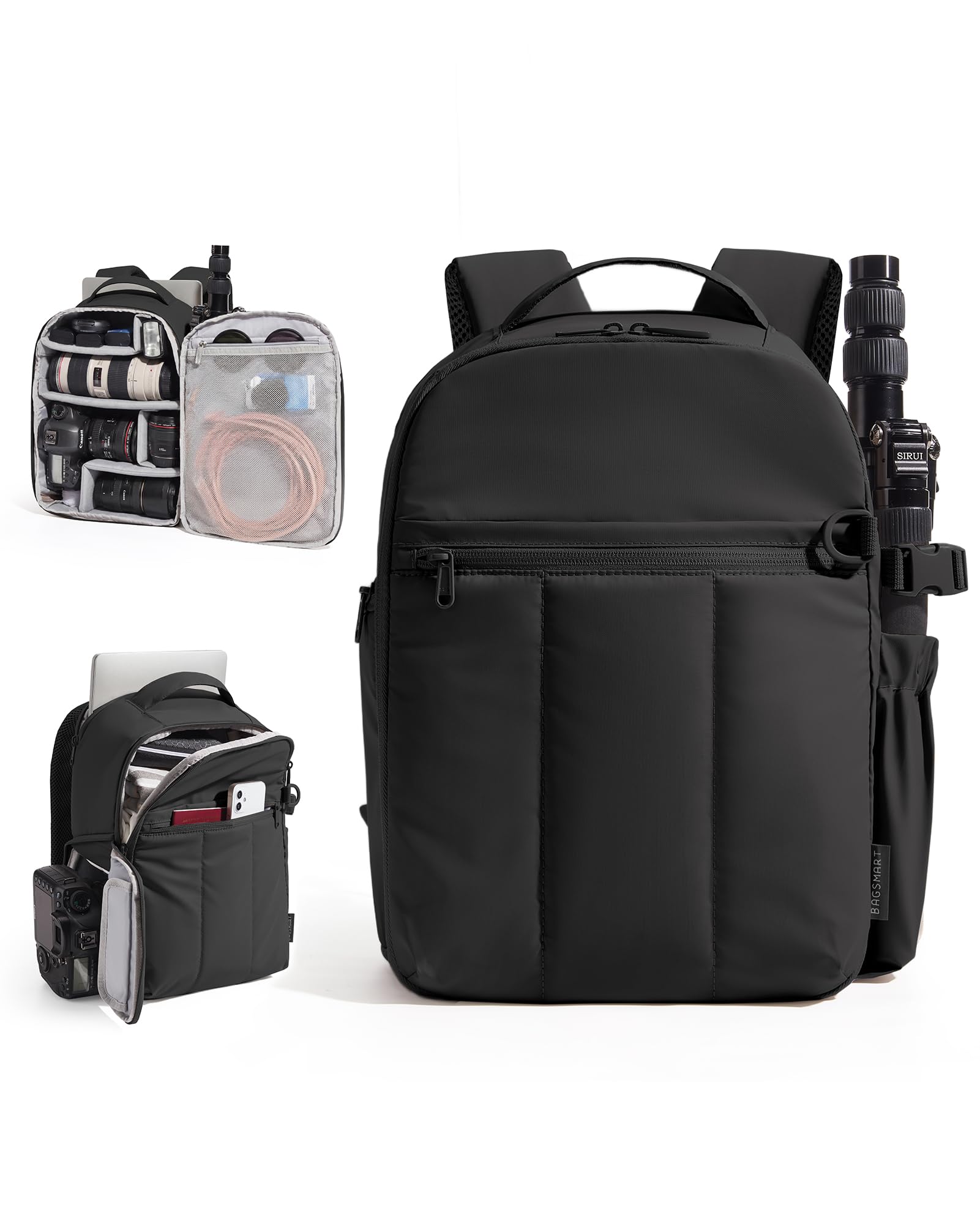 bagsmart Kamerarucksack Fotorucksack wasserdicht mit 13.6 Zoll Laptopfach für Sony Nikon Canon Kamera, DJI Drohne Zubehör, Stativhalterung, Tagesrucksack für Outdoor Fotografie