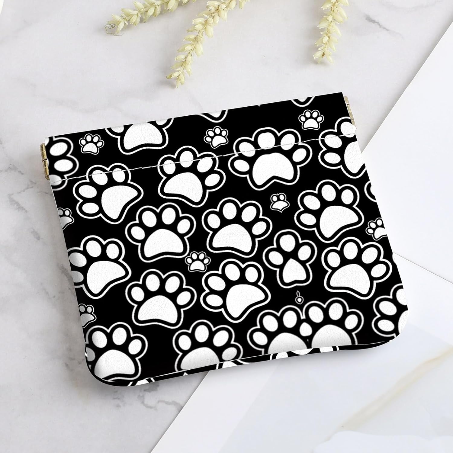 2Pcs PU Leather Small Squeeze Coin Purse Pouch Mini coin Bag Unique And Cute Wallet Cosmetic Bags Change Bag For Women Girls Men Black and white paw prints - Image 6