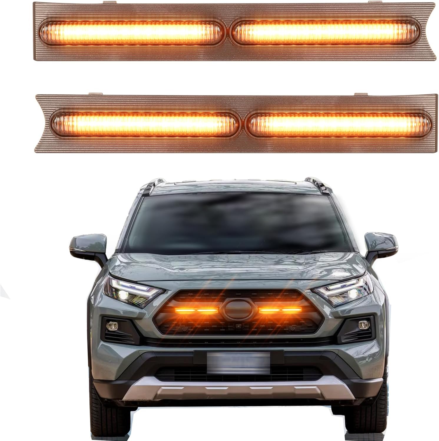 LED Grille Lights Fits for 2019-2025 Toyota RAV4 Accessories Exterior Front Grill Insert Light for 5th Gen Hybrid Adventure TR D Off-Road 5311142220(Amber Lights)