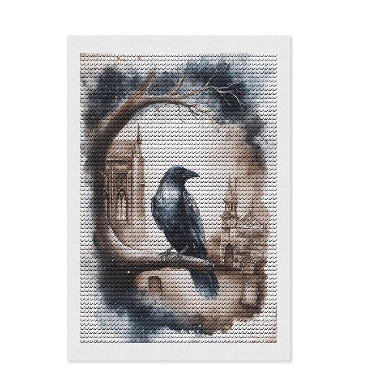 Junmoney Raven's Gaze Gothic Reverie Full Drill Diamond Painting Kit 8"x12", Relaxing DIY Hobby, Calming Craft to Unwind, Vintage Style Decor