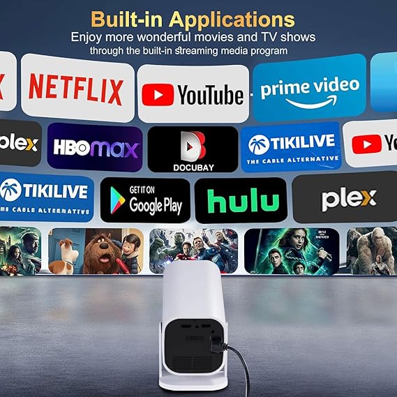 Built-in APPS & Electric Focusing & 210 RotationMini Projector With Wifi And Bluetooth, 1080P Portable Projector, Movie Projector for Bedroom, Supports Smartphones/TV Stick/iPad/PS5/Laptop/HDMI/USB