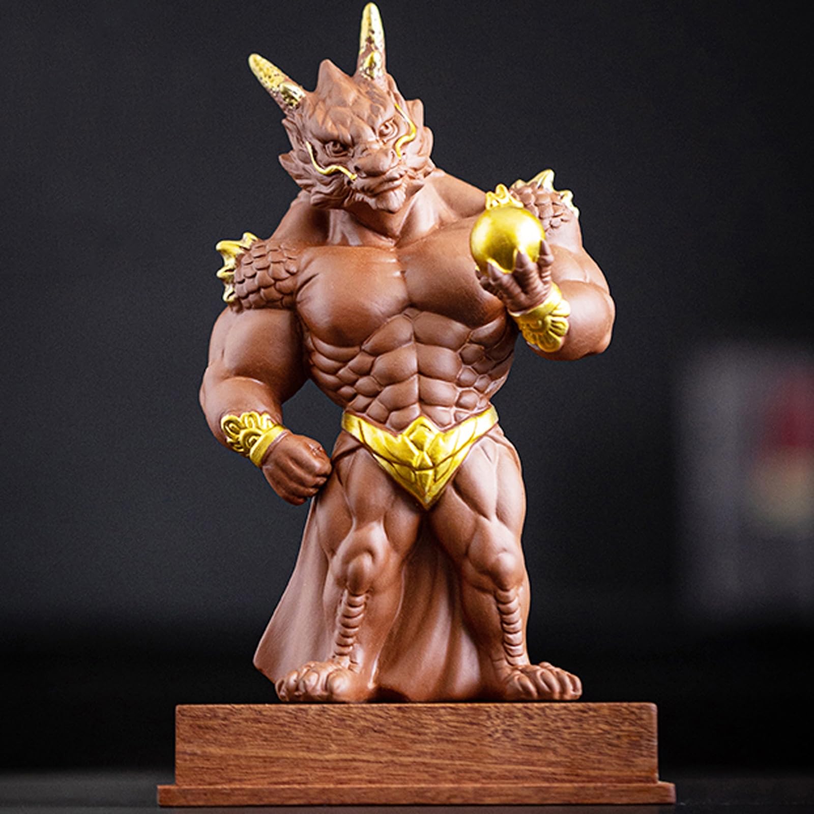 Aottsd C Erami Zodia Dragon Feng Shui Figurine Wooden Base Desk Decor