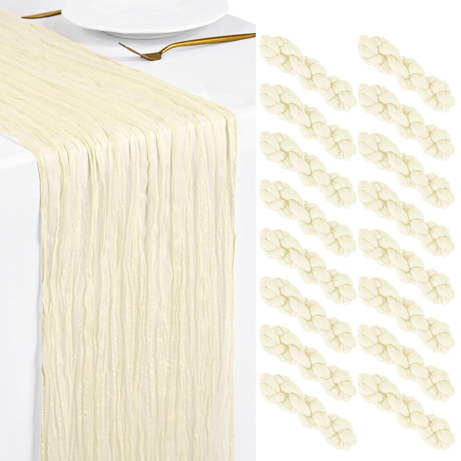Showgeous 16 Pack Beige Cheesecloth Table Runner 45x275cm Boho Gauze Cheese Cloth Table Runners Romantic Rustic Sheer Table Decorations for Wedding Party Baby Shower Birthday Holiday Home