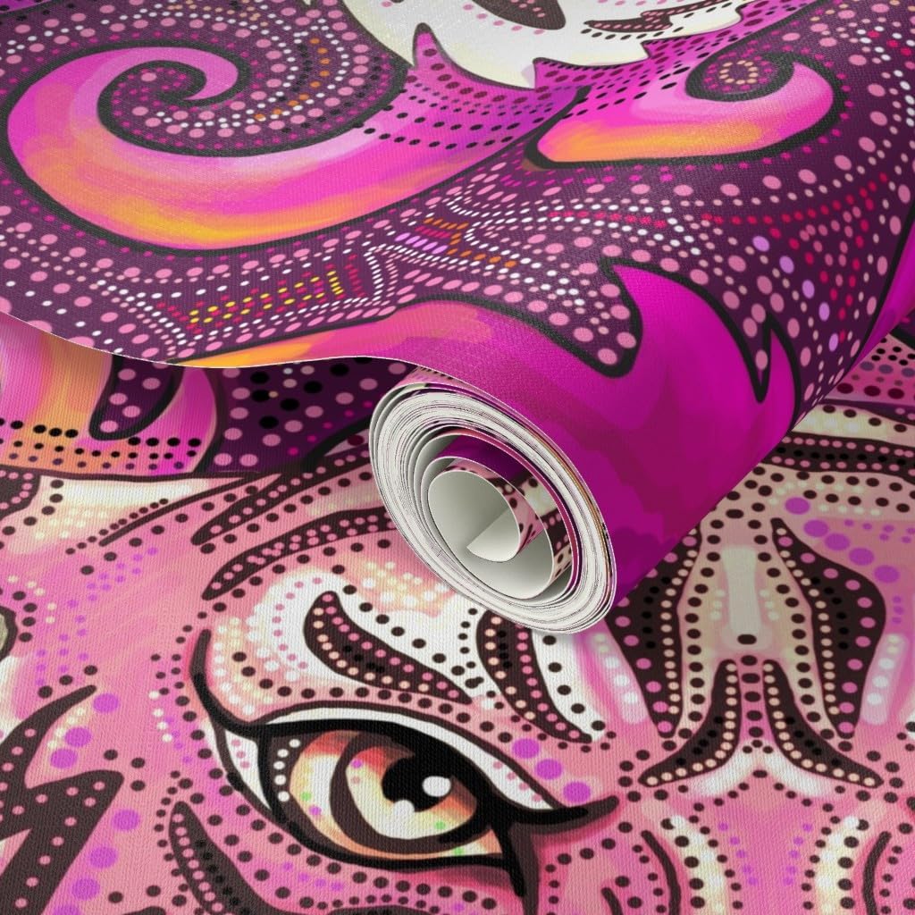 Peel & Stick Wallpaper 3ft x 2ft - Pink Tigers Purple Orange Maximalist XL Jungle Custom Removable Wallpaper by Spoonflower