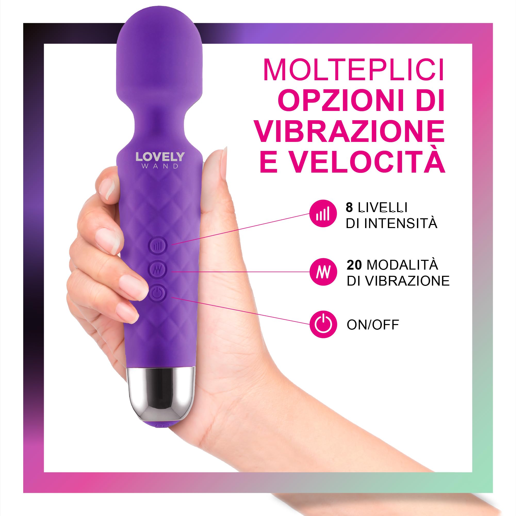 Vibratore Sessuale per Donna - Massaggiante Personale Con 8 Velocità e 20 Modalità - Stimolatore Punto G - Dildo vibrante, Vibratorepunto squirt, Giocattoli Sessuali - Lovely Wand (Viola)
