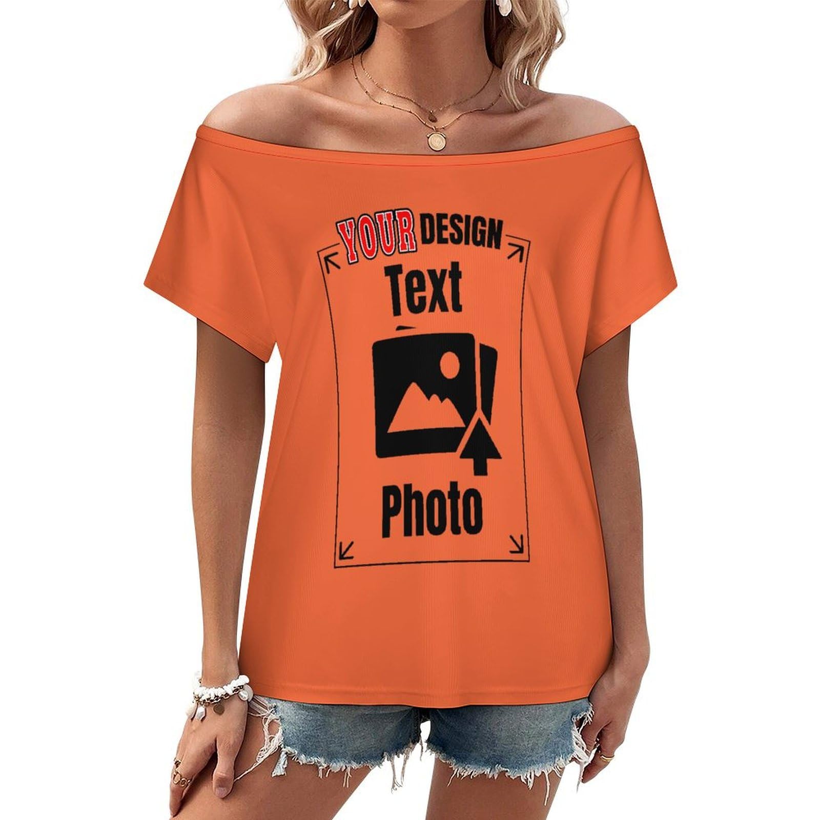Custom t Shirts for Women Personalized Off The Shoulder Tops with Picture Text Logo Customized Short Sleeve One Shoulder