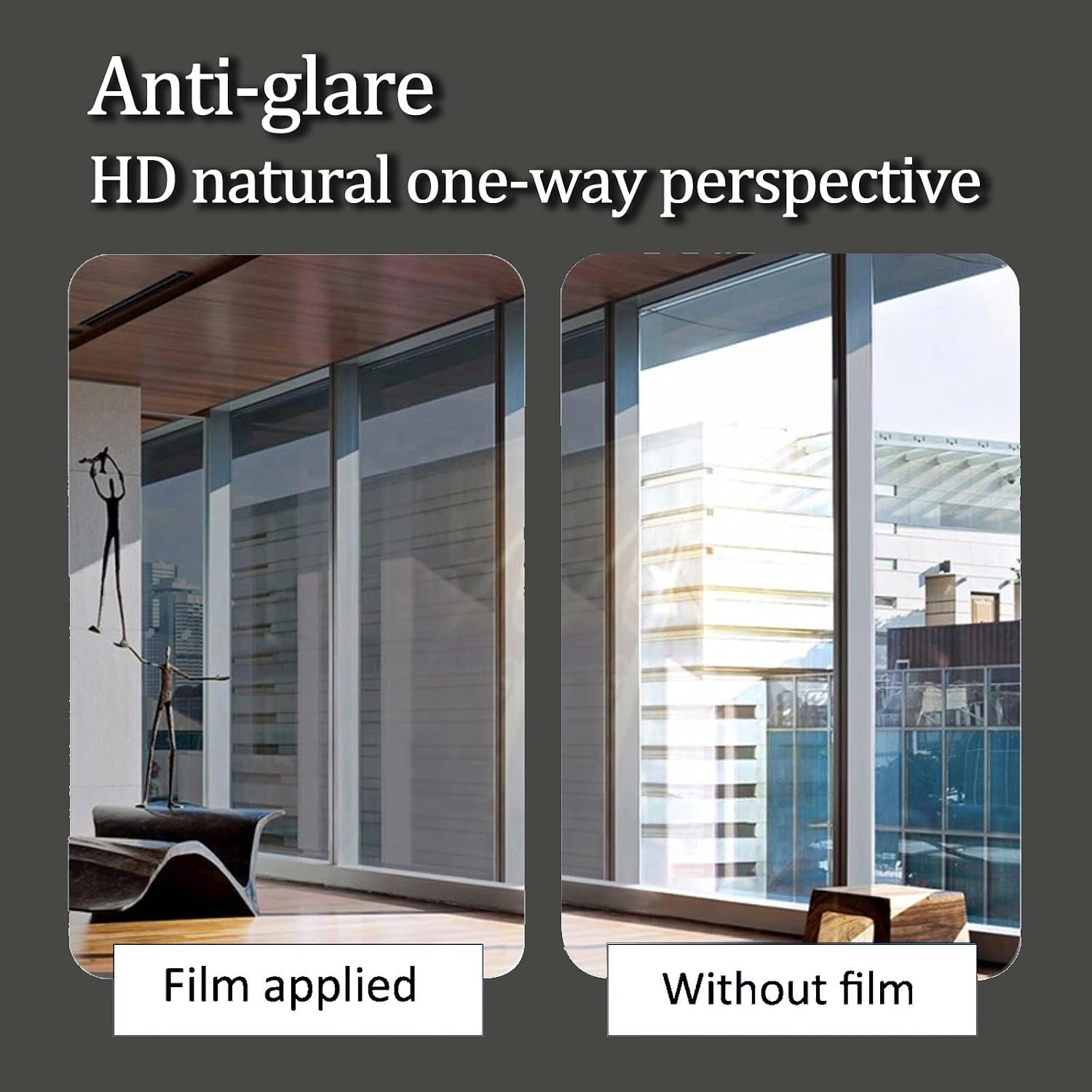 Sun Blocking Window Privcy Film, Window Tint Film Privacy One Way Window Film, Anti UV Heat Control Window Tint for Home Window Sticker, Non-Adhesive Static Cling Film, Privacy Black Window Film(60*80