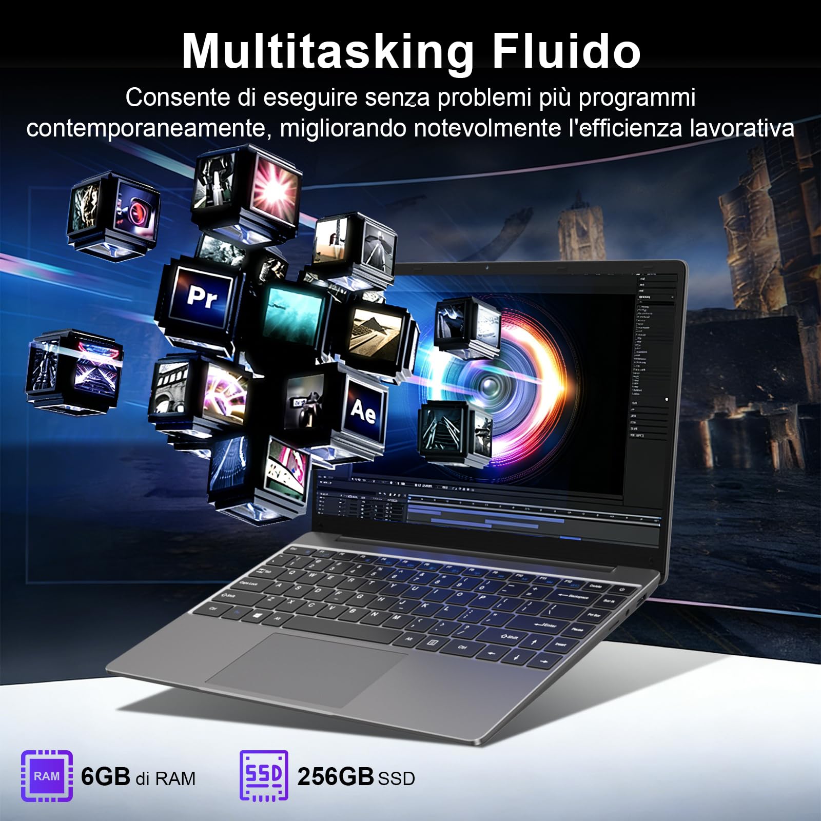 bvate 2026 PC Portatile 14 pollici Notebook Win 11 upto 2.8 GHz 256 GB ROM Supporta l'espansione SSD 1TB Celeron N4020 2.4G+5G WiFi 4.2 USB HDMI Tastiera italiana membrana mouse senza fili-Grigio