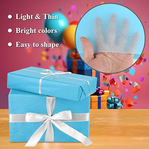 Miniatura 3 de Bouiexye 60 hojas de papel de seda azul bebé, papel de seda de Navidad, envoltura de regalo a granel para manualidades, manualidades, floral,