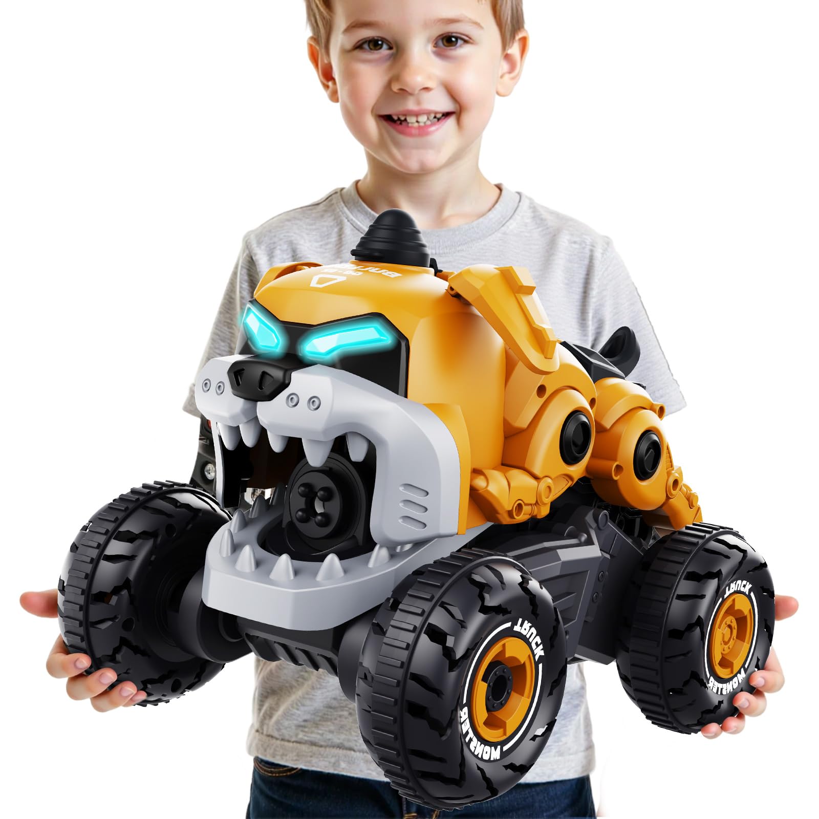 Monster Truck Toys for Boys - 2.4GHz RC Truck with Spray Sound and Lights - Drifting and 360° Spins Remote Control Monster Trucks Toy for Aged 6-12