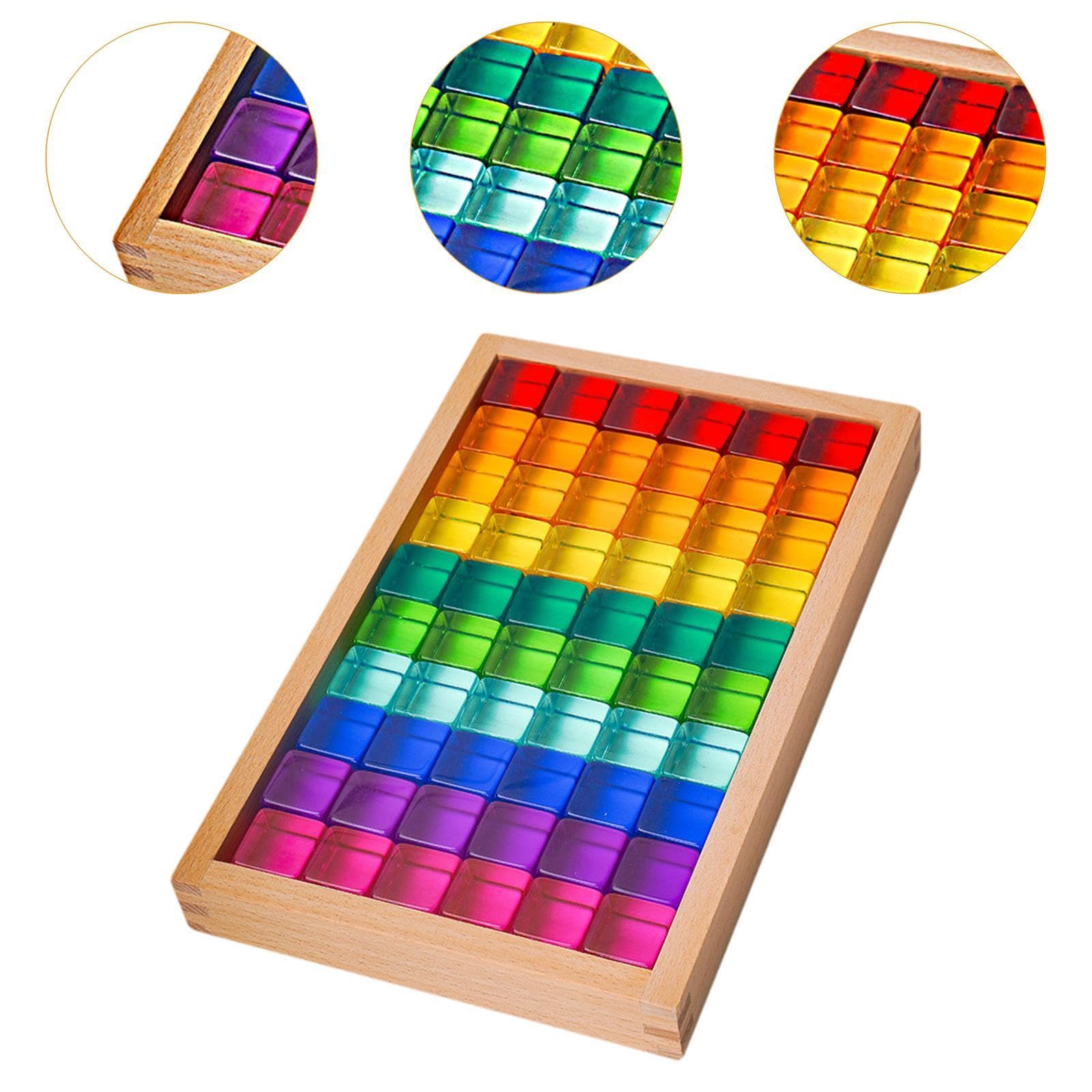 60 Stück Bausteine set für Kinder Steckspiel Acryl Würfel Lernspielzeug Zum Stapeln für Vorschule Geschenk Klassenzimmer