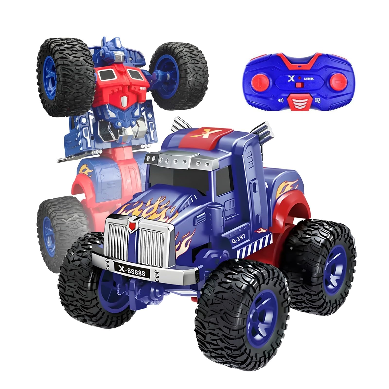 WireScorts 2-in-1 Deformation Robot RC Truck Car Toy for Boys 8-13, Remote Control Convertible Truck with Rechargeable Battery, Multi Color