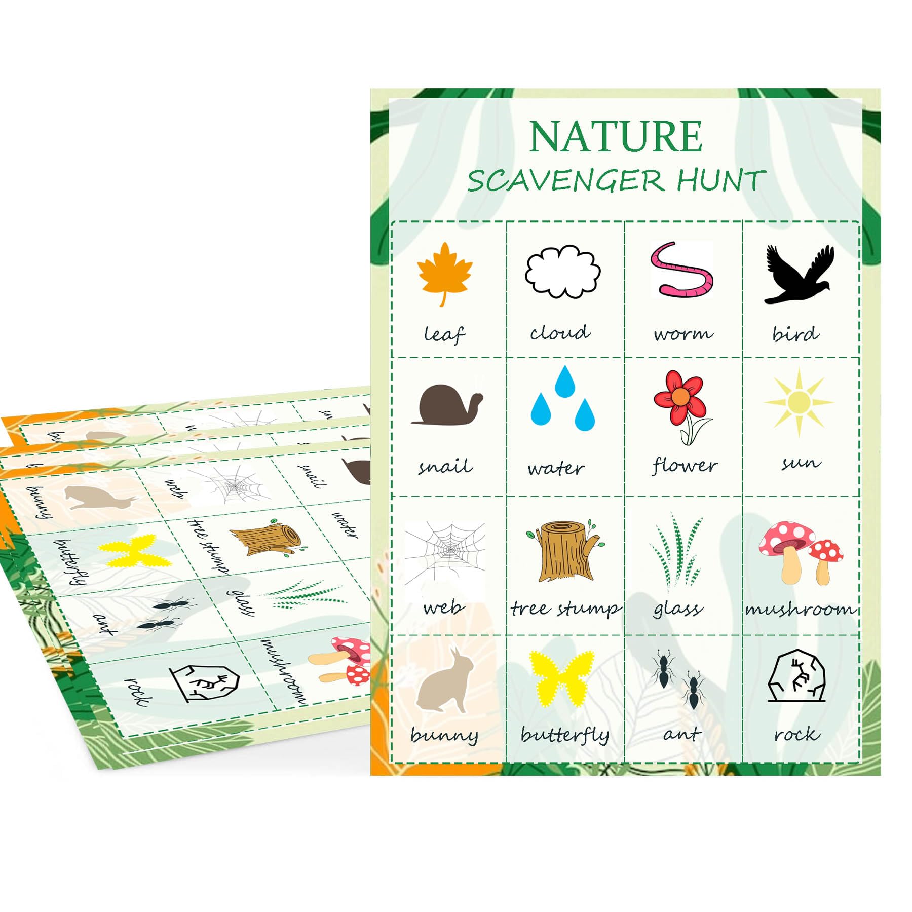 Hodmopli 100 Pack Nature Scavenger Hunt Cards Nature Party Game for Students, Outdoor Find and Seek Camping Game